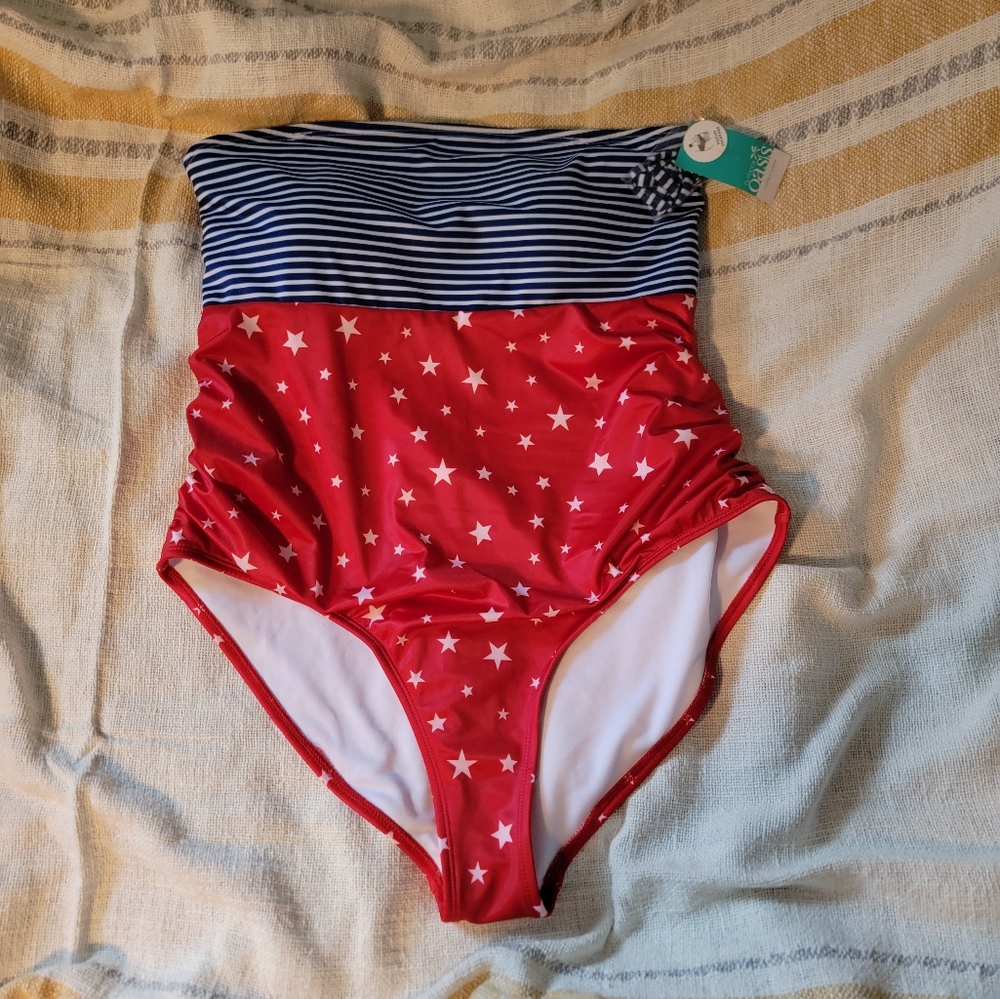 Living Oasis-Americana Red, white and blue one piece swimsuit 1X